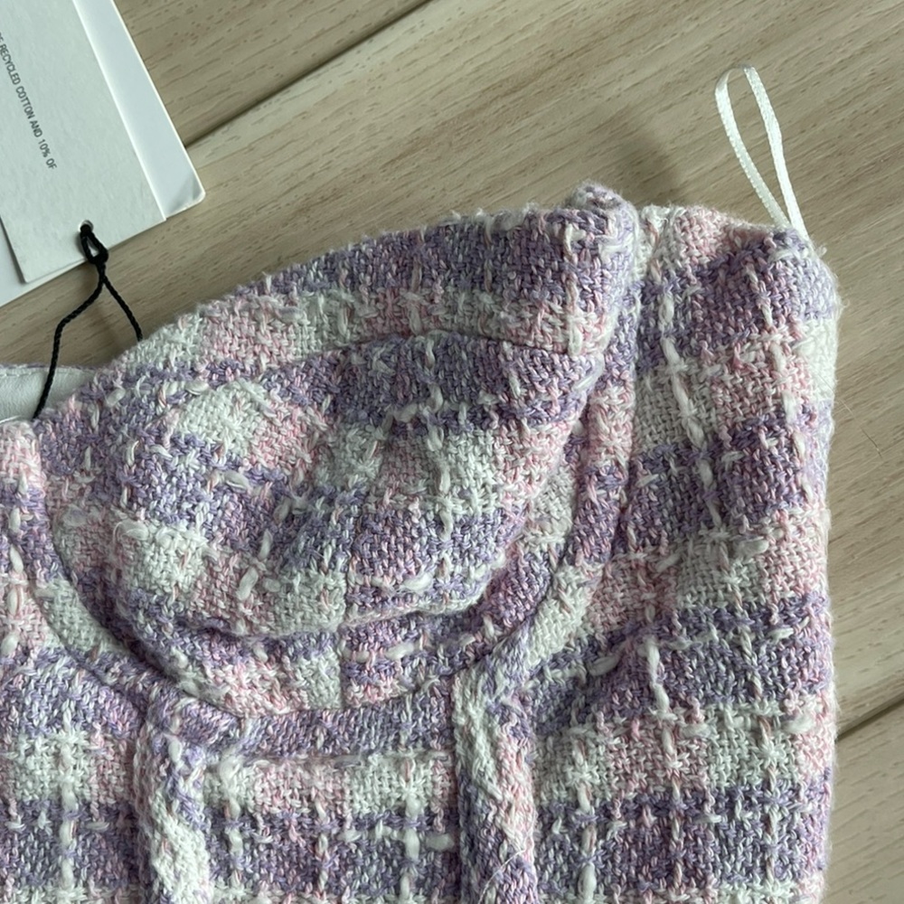 ZARA Tweed Bustier Corset Sweetheart Crop Top - Picture 6 of 8